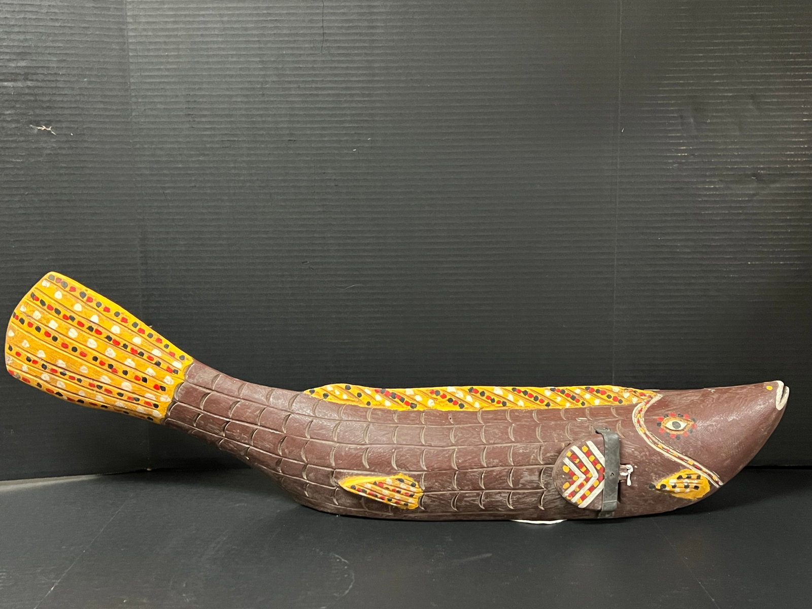 Large Bozo Puppet Fish: African Tribal Art Large Bozo Puppet Fish. The dimension is 11.5 inches high x 7 inches depth x 36 inches long. Please be aware that some of the items are vintage, secondhand, old ages, antiques and m