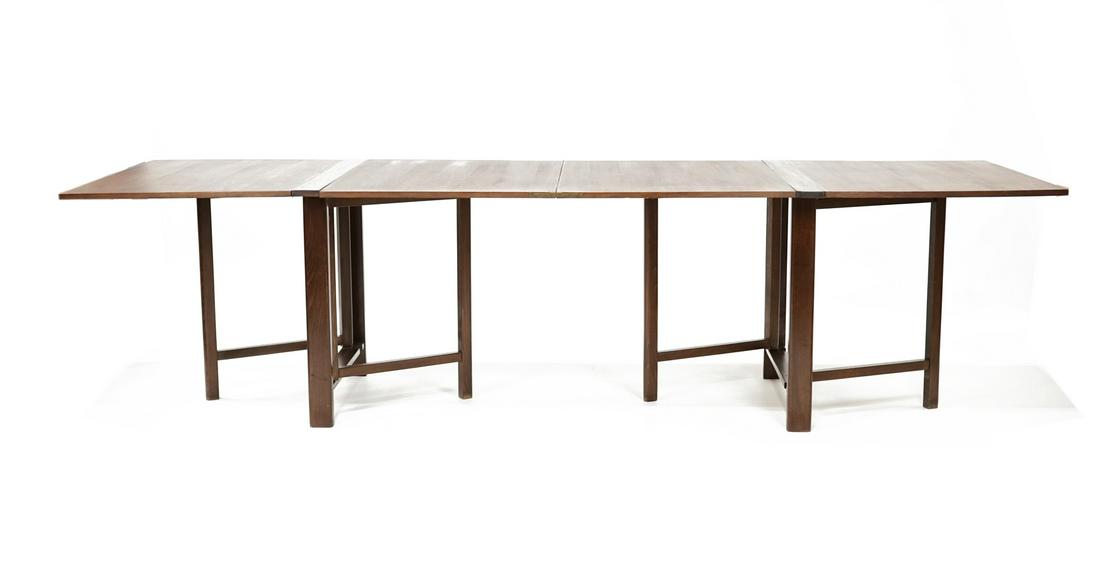 Bruno Mathsson Maria Walnut Dining Table: Very good condition with some minor surface scratches and discoloration. Not marked. 110.25 inches long when fully extended, 60 inches wide when halfway extended, 35.75 deep and 28 tall.