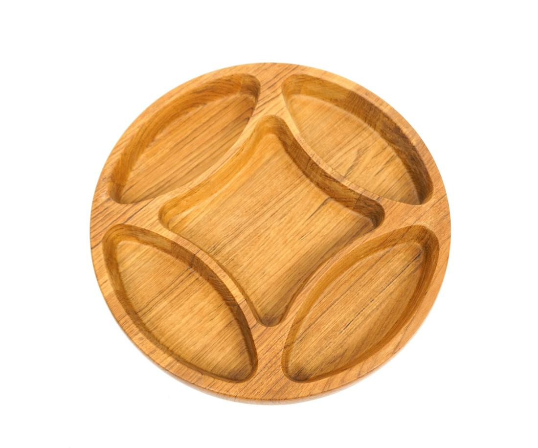 Dansk Teak Large Round Five Compartment Tray: N/A