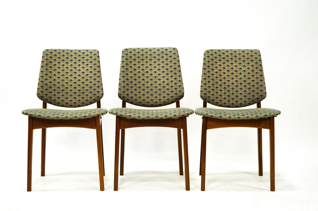 Three Teak Dining Chairs: Attributed by Arne Vodder 33 in h x 17.5 in sh x 20 in w