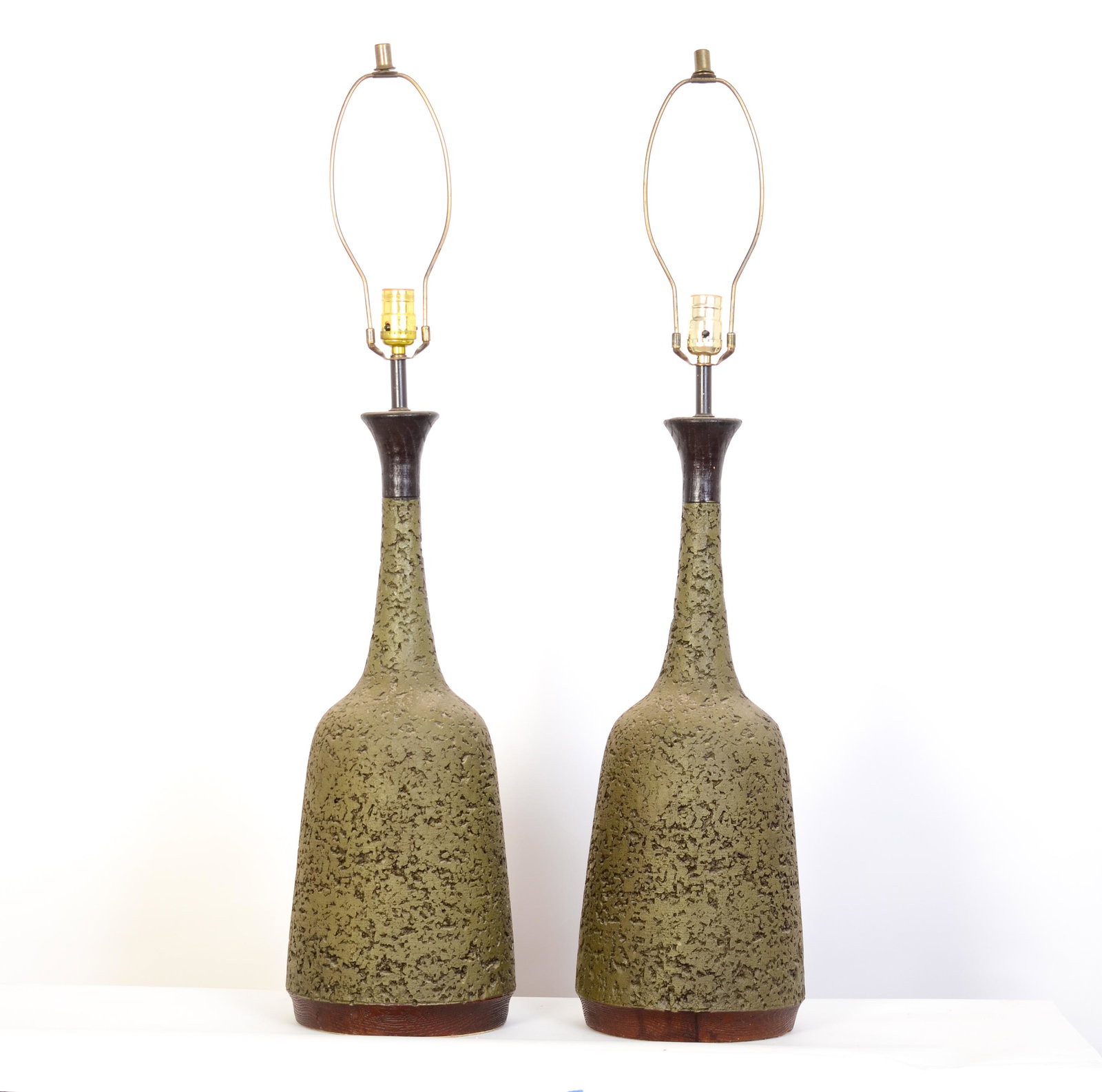 Pair of Cork Lamps: Both are functional. measures 28” tall w/o the harp.