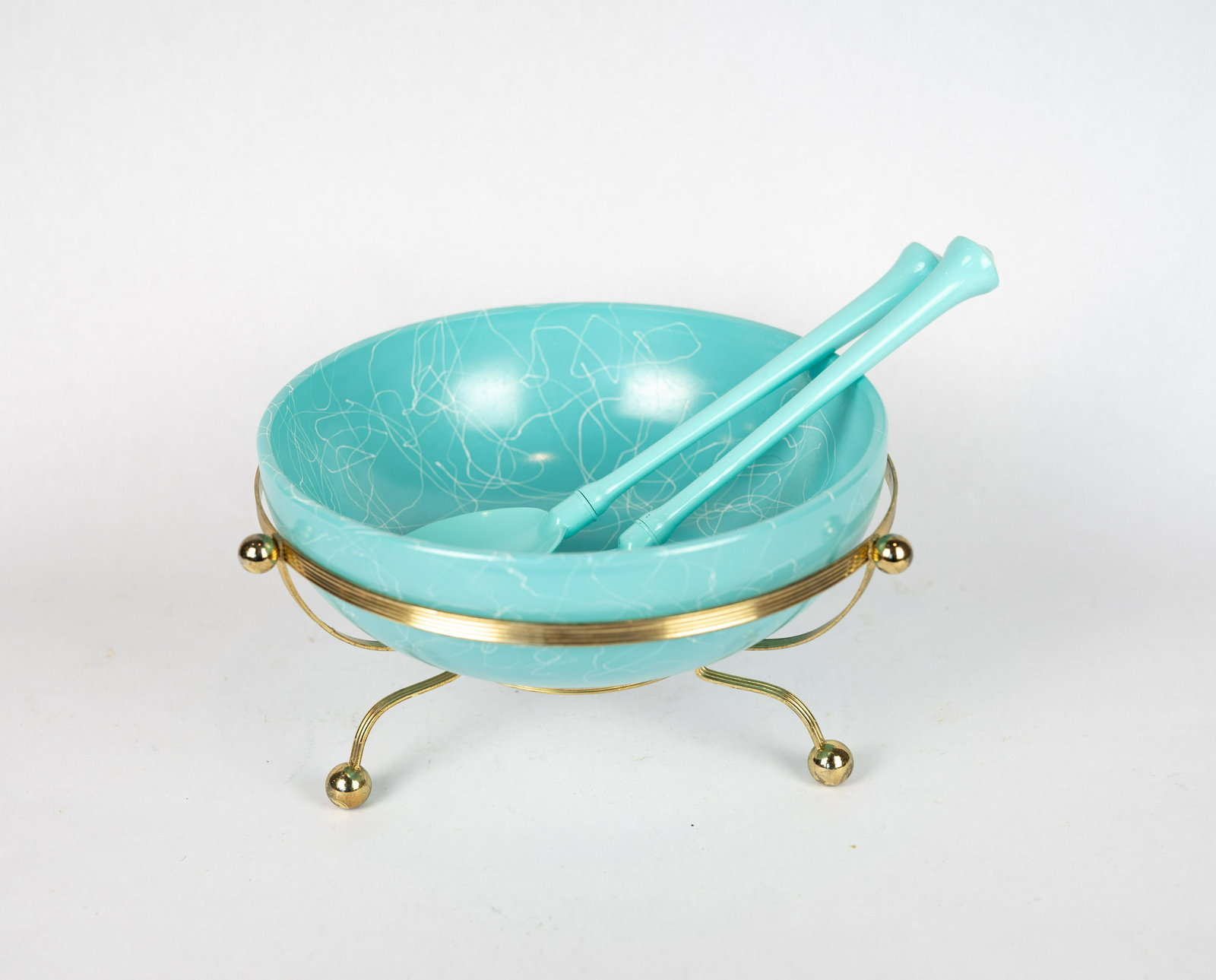 Atomic Teal Glass Salad Bowl Set (1 of 9)