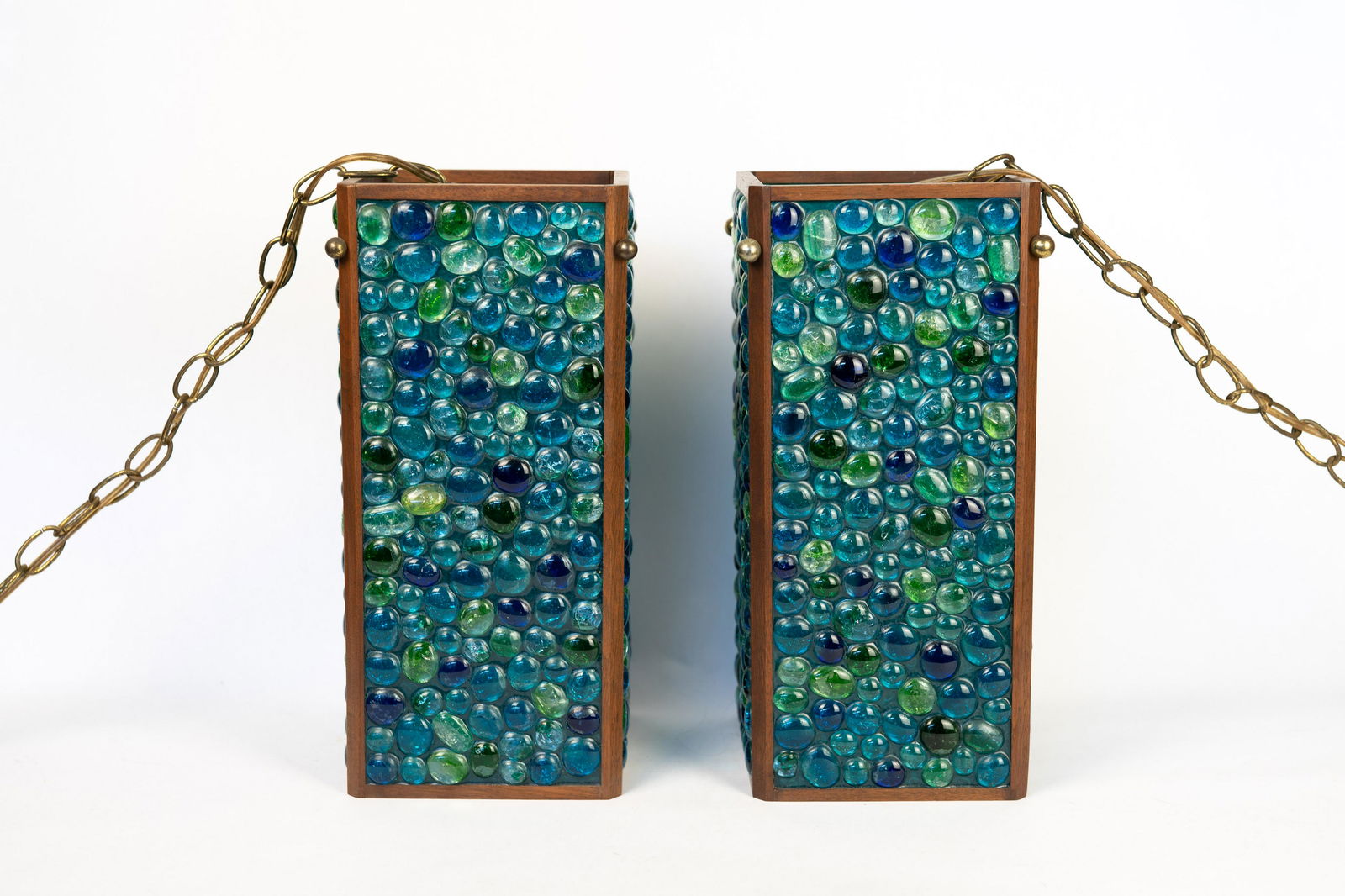 Incredible Pair of Glass and Resin Swag Lamps with Walnut Frames (1 of 10)