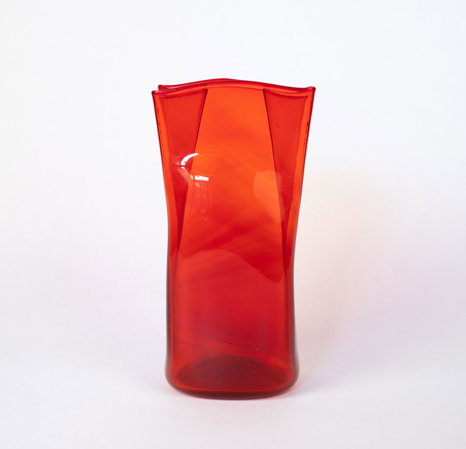Blenko Atrb. Paper Bag Glass Vase in Red (1 of 8)