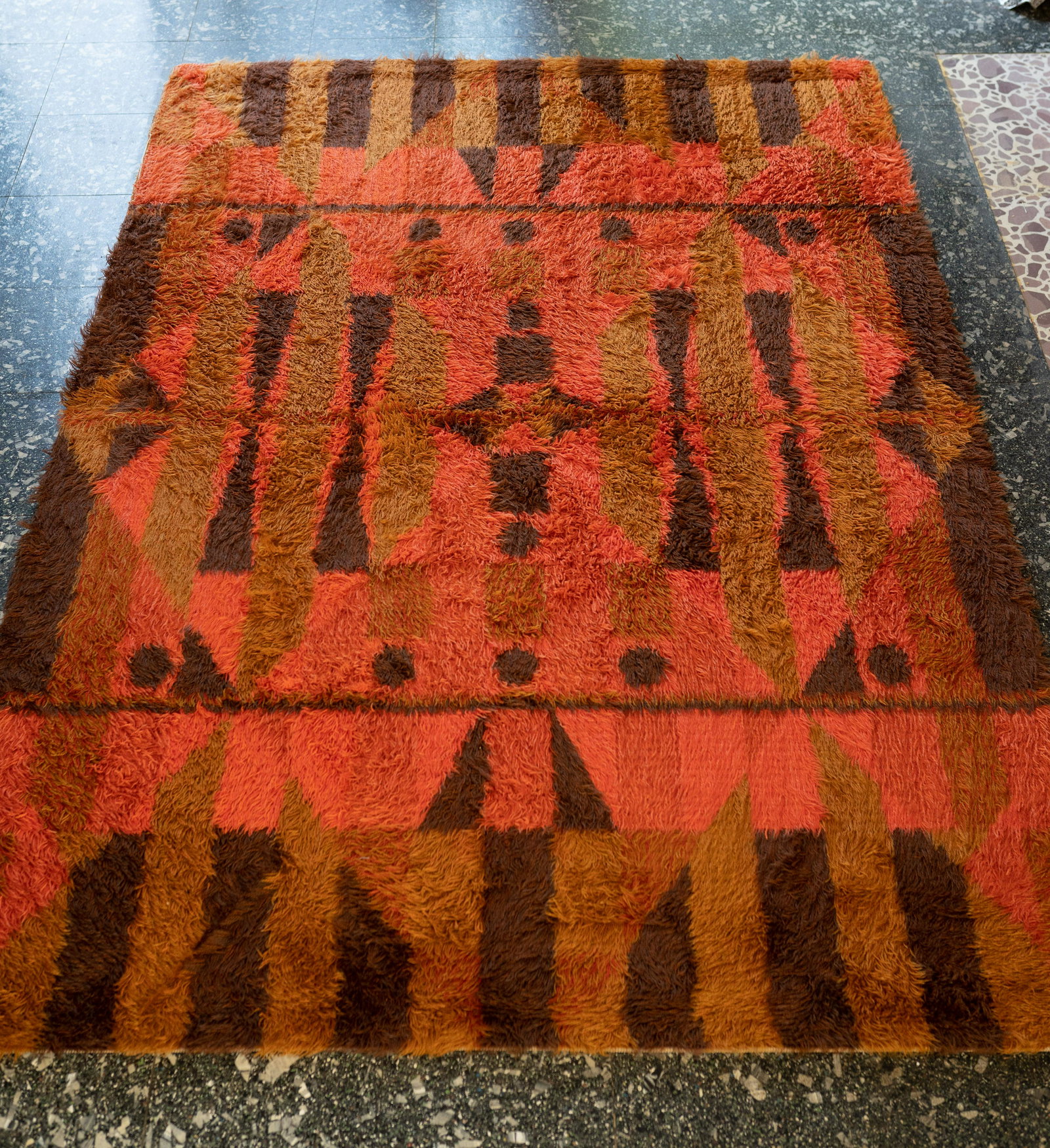 Orange, Brown Yellow Rya style Rug, Small (1 of 7)