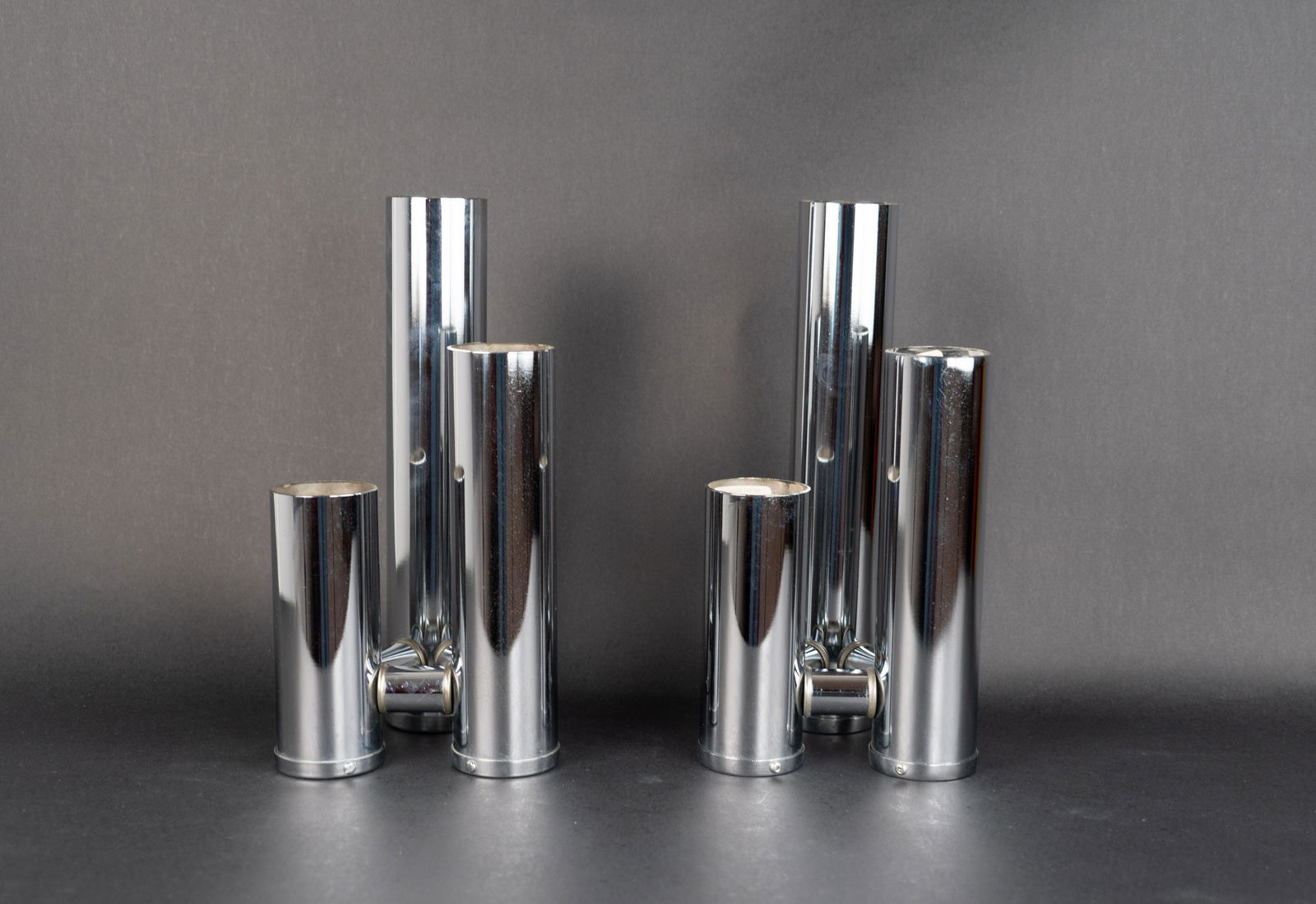 Pair of Three-Light Chrome Tube Table Lamps (1 of 9)