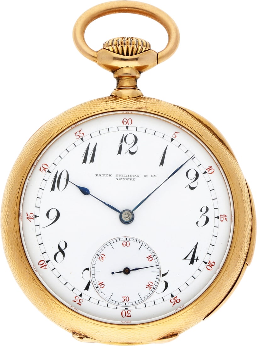 Patek Philippe: PATEK PHILIPPE TASCHENUHR FÜNF-MINUTEN-REPETITION, 18K Roségold, Herstellungsjahr 1892, Durchmesser 49 mm, Gehäuse Offenes Bassine-Gehäuse aus 18K Roségold mit fein ausgeführter, umlaufender