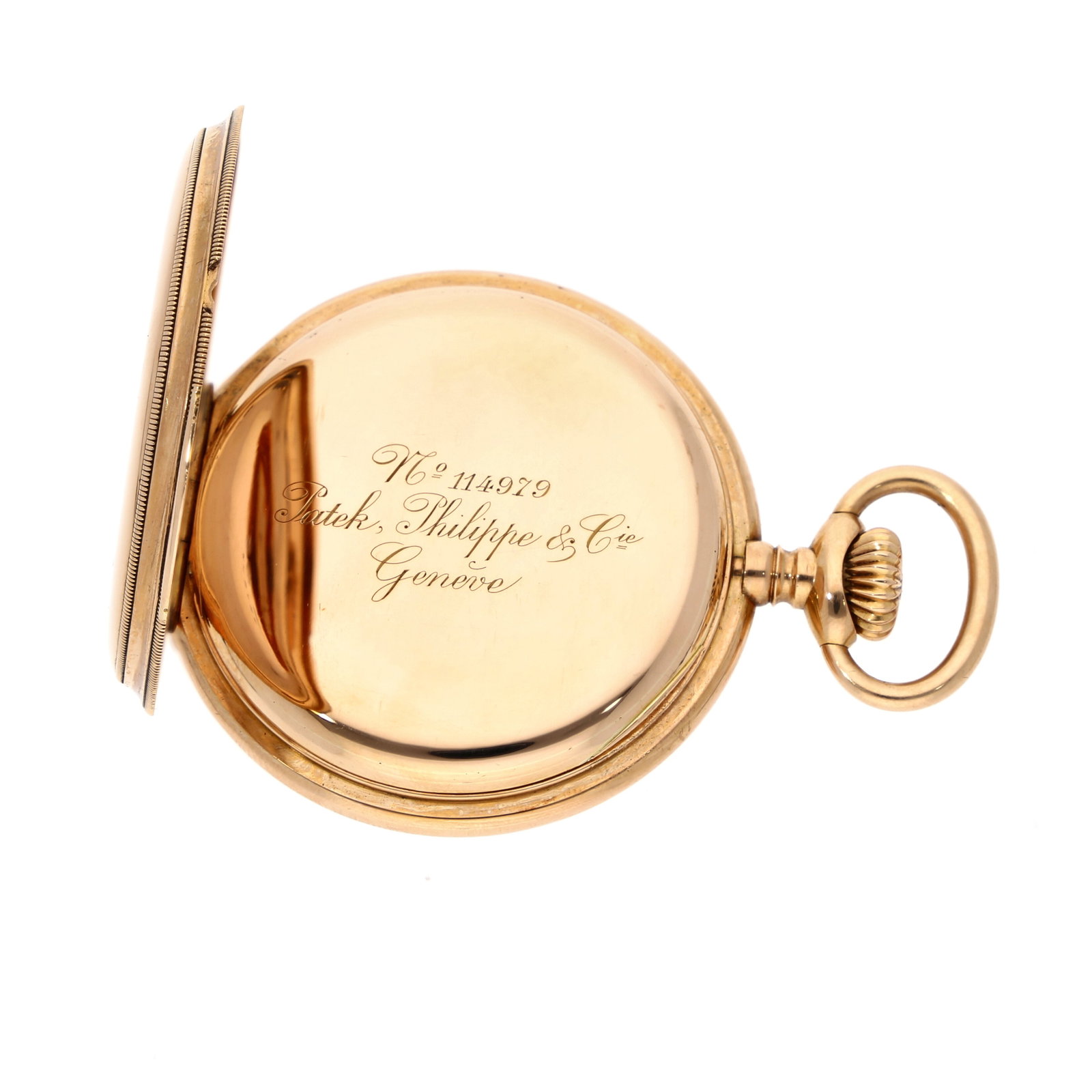 Patek Philippe: PATEK PHILIPPE & CIE. TASCHENUHR SAVONETTE, 18K Gelbgold, Herstellungsjahr ca. 1900–1905, Durchmesser ca. 51 mm, Gehäuse Klassisches Savonettengehäuse aus 18K Gelbgold mit