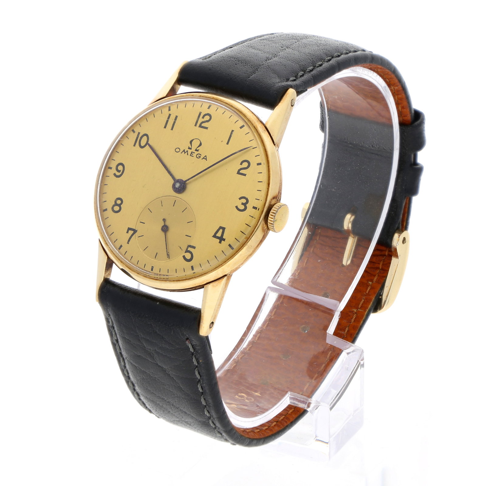 Omega: OMEGA DRESSWATCH, 14K Gelbgold, Herstellungsjahr ca. 1940, Durchmesser 30 mm, Gehäuse Klassisches Rundgehäuse aus 14K Gelbgold mit kantig abgewinkelten Bandanstössen;