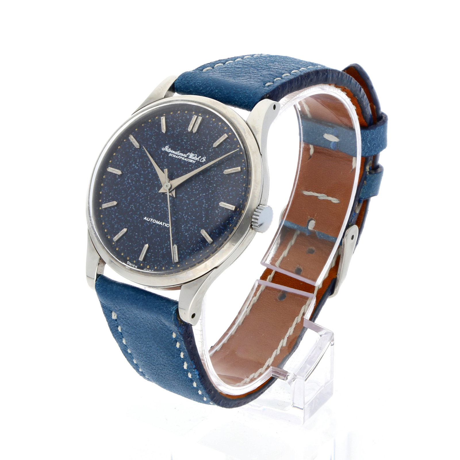 IWC: IWC AUTOMATIC CAL. 853, Edelstahl («Acier Inoxydable Staybrite»), Herstellungsjahr ca. 1955, Durchmesser ca. 36 mm, Gehäuse Rundes Stahlgehäuse mit schmaler Lünette und
