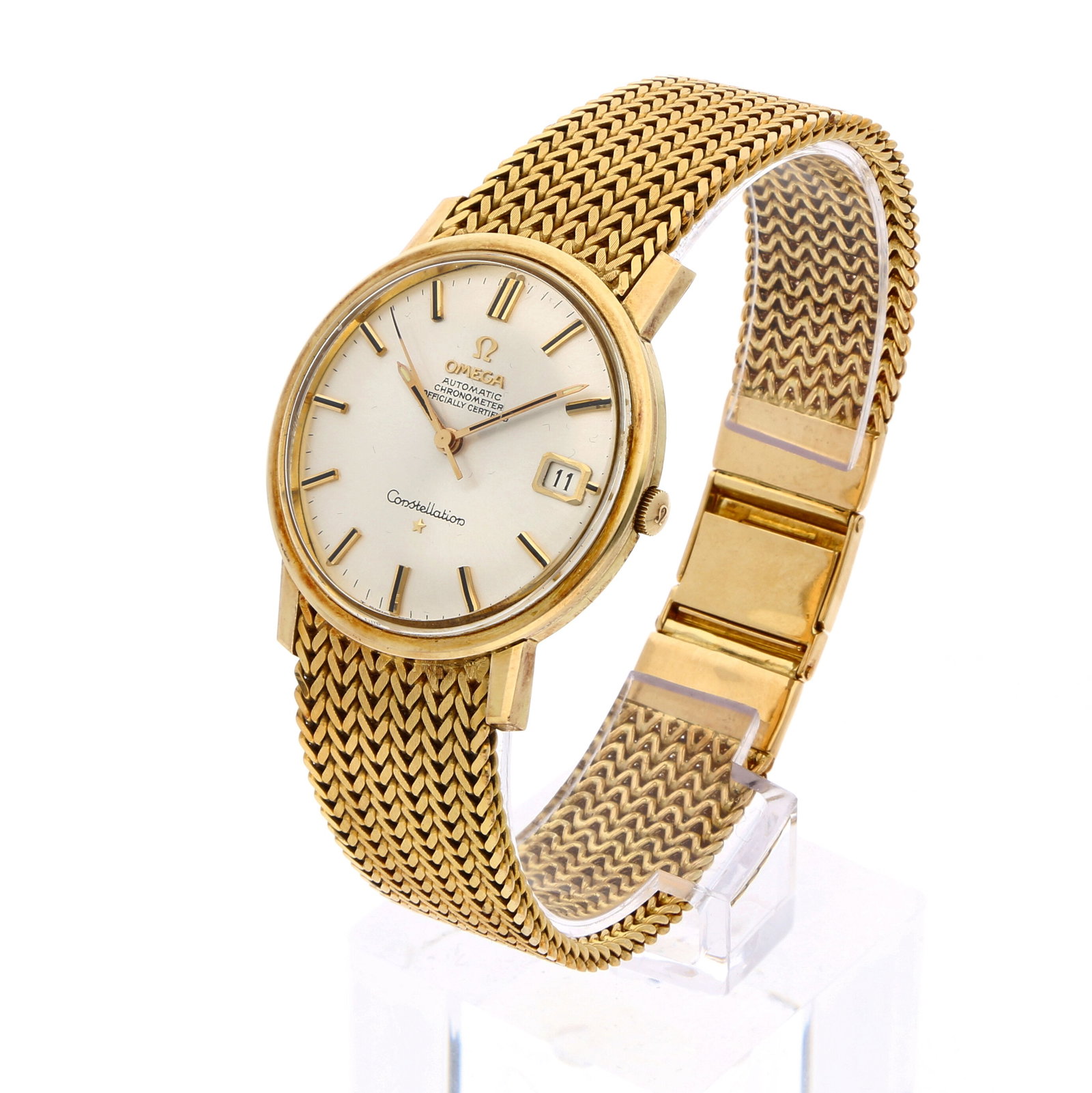Omega: OMEGA CONSTELLATION AUTOMATIC CHRONOMETER, 14K/18K Gelbgold, Referenz 168.010, Herstellungsjahr ca. 1966, Durchmesser 35 mm, Gehäuse Rundes Gelbgoldgehäuse 14K mit integrierten Bandanstö