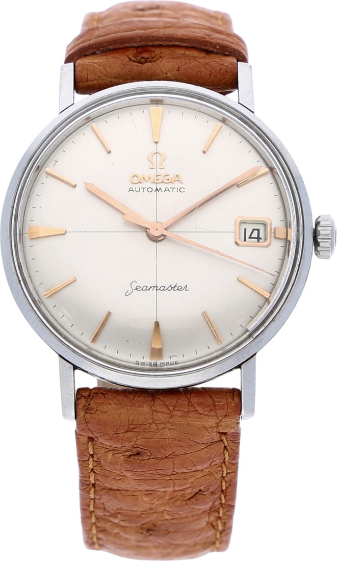 Omega: OMEGA SEAMASTER, Edelstahl, Referenz 14770 SC-61, Herstellungsjahr ca. 1961, Durchmesser 34 mm, Gehäuse Edelstahlgehäuse mit polierten Flanken und schlanker Lünette; versilbertes