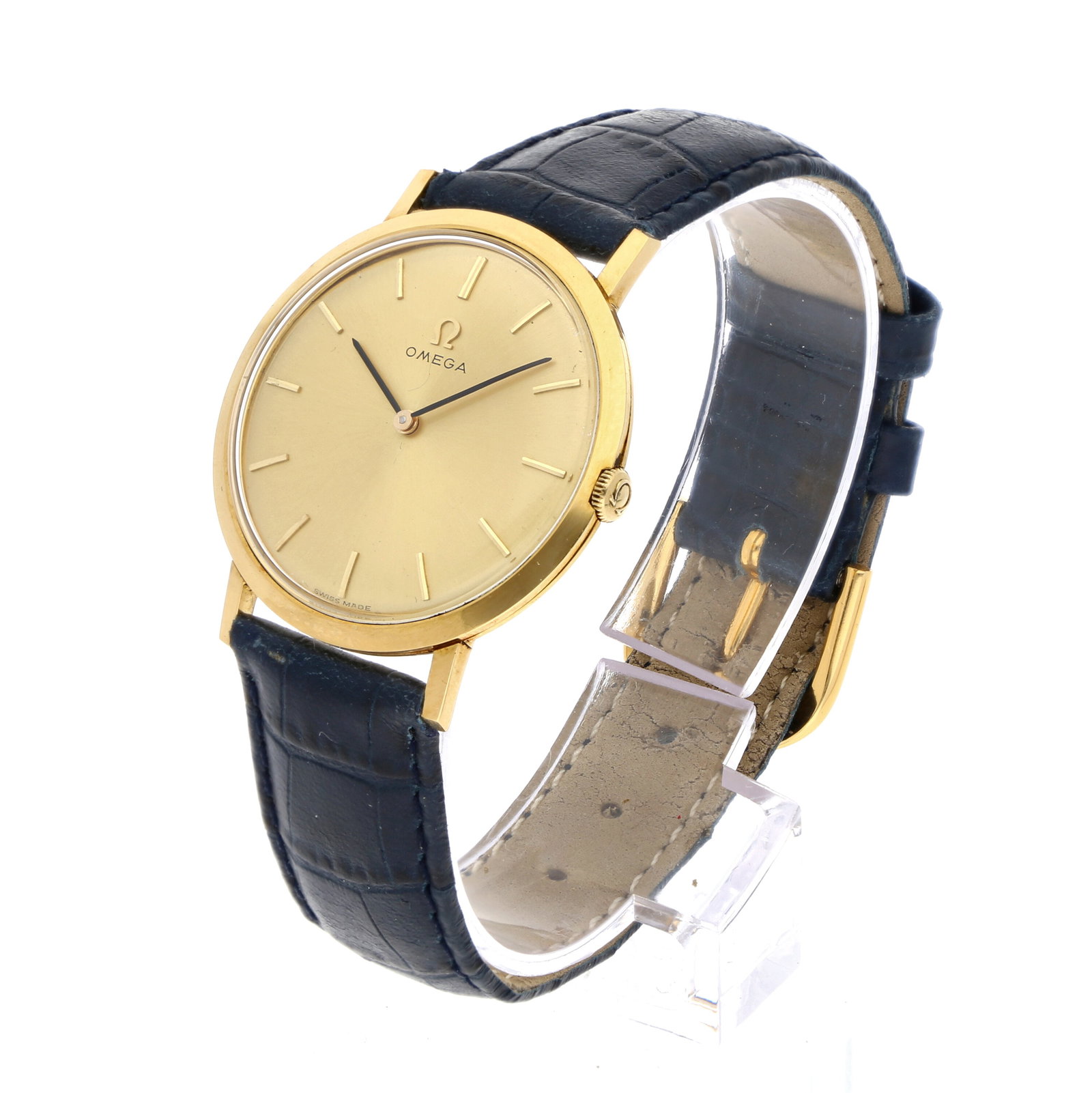 Omega: OMEGA ULTRAFLACH, 18K Gelbgold, Referenz 111.046, Herstellungsjahr ca. 1967, Durchmesser 31 mm, Gehäuse Schlankes Rundgehäuse aus 18K Gelbgold mit schmaler Lünette und kurzen, weich ges
