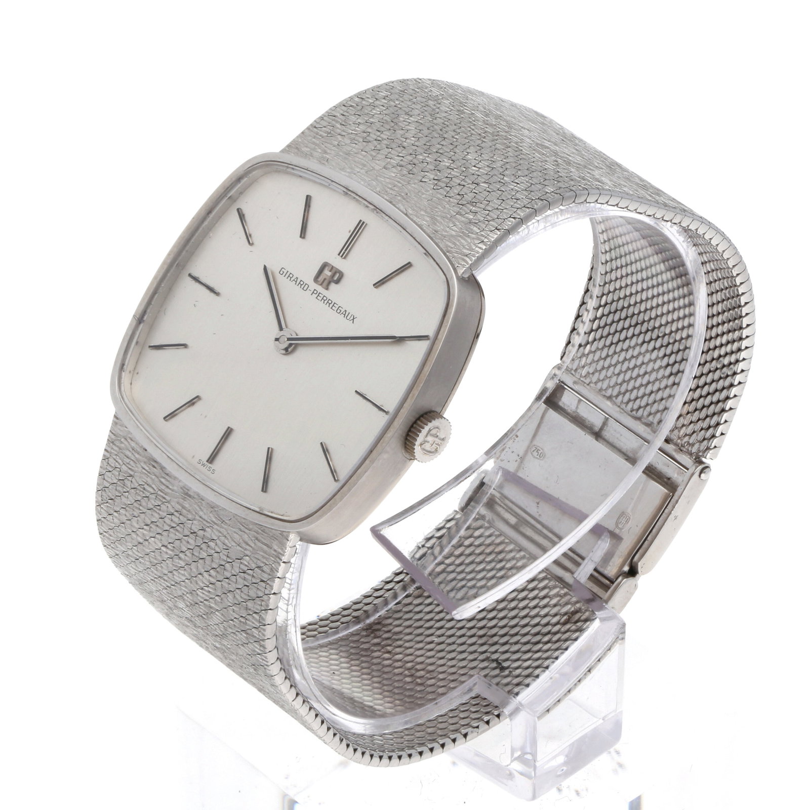 Girard-Perregaux: GIRARD-PERREGAUX DRESSWATCH, 18K Weissgold, Referenz 524, Herstellungsjahr ca. 1970er Jahre, Durchmesser 30,6 mm x 29 mm, Gehäuse Cushion-förmiges Gehäuse aus 18K Weissgold mit
