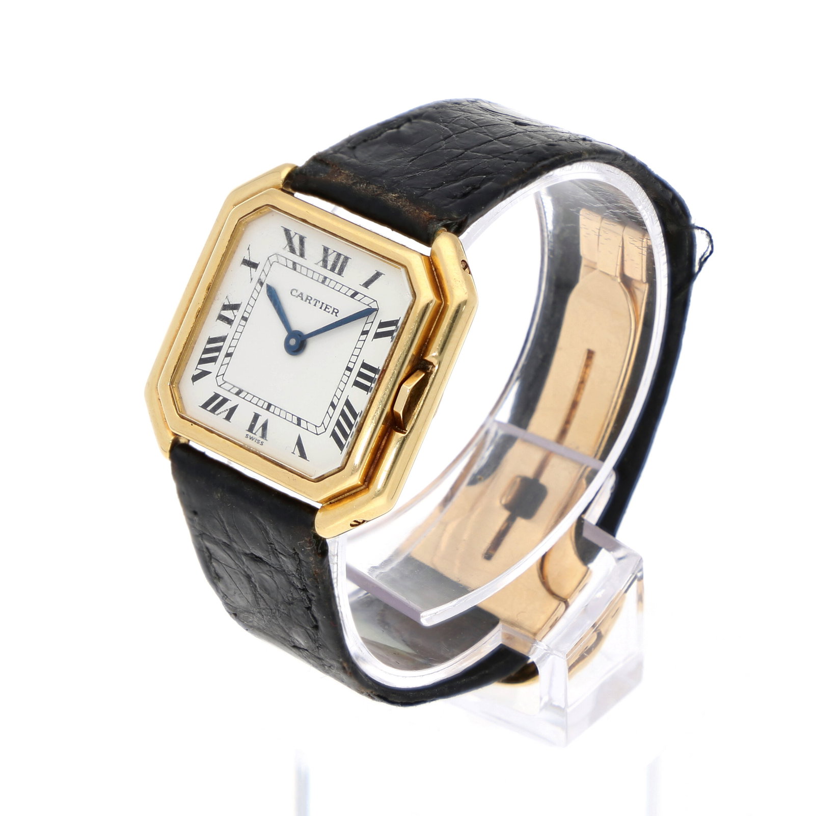 Cartier: CARTIER CEINTURE, 18K Gelbgold, Herstellungsjahr ca. 1978, Durchmesser 27 mm × 27 mm, Gehäuse Oktogonales Gehäuse aus 18K Gelbgold mit charakteristischer Ceinture-Doppellinie und