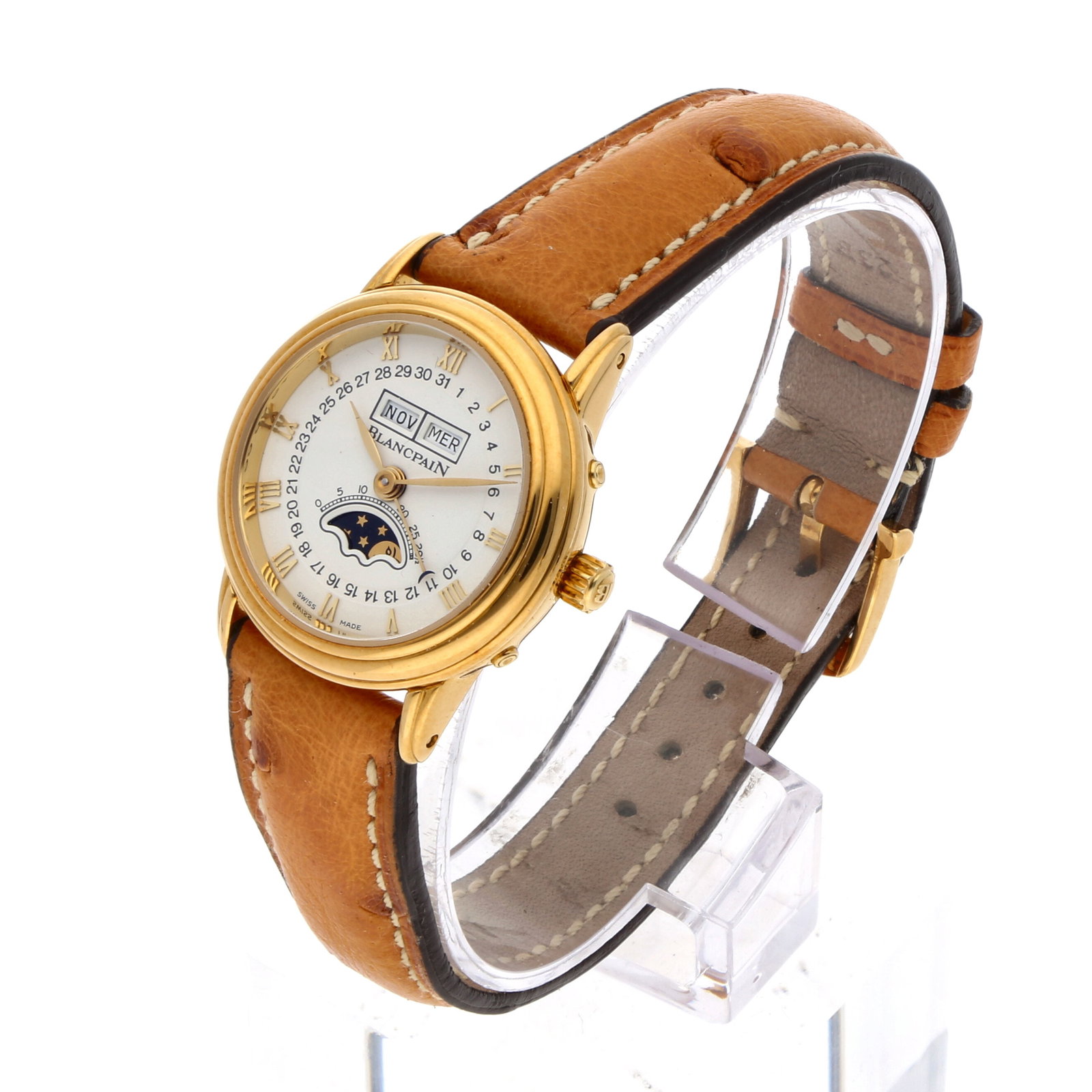 Blancpain: BLANCPAIN VILLERET QUANTIÈME COMPLET PHASES DE LUNE, 18K Gelbgold, Herstellungsjahr ca. 1989, Durchmesser 26 mm, Gehäuse Klassisches Villeret-Gehäuse aus 18K Gelbgold mit schlanker
