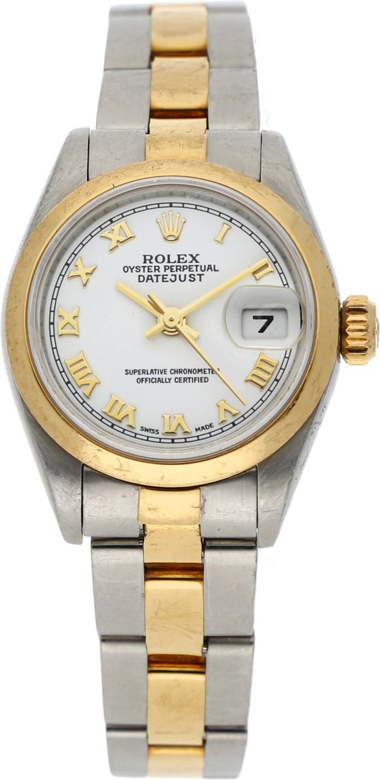 Rolex: ROLEX LADY-DATEJUST, Edelstahl/18K Gelbgold, Referenz 69163, Herstellungsjahr ca. 1991, Durchmesser 26 mm, Gehäuse Kompaktes Oyster-Gehäuse in Bicolor aus Edelstahl und Gelbgold mit