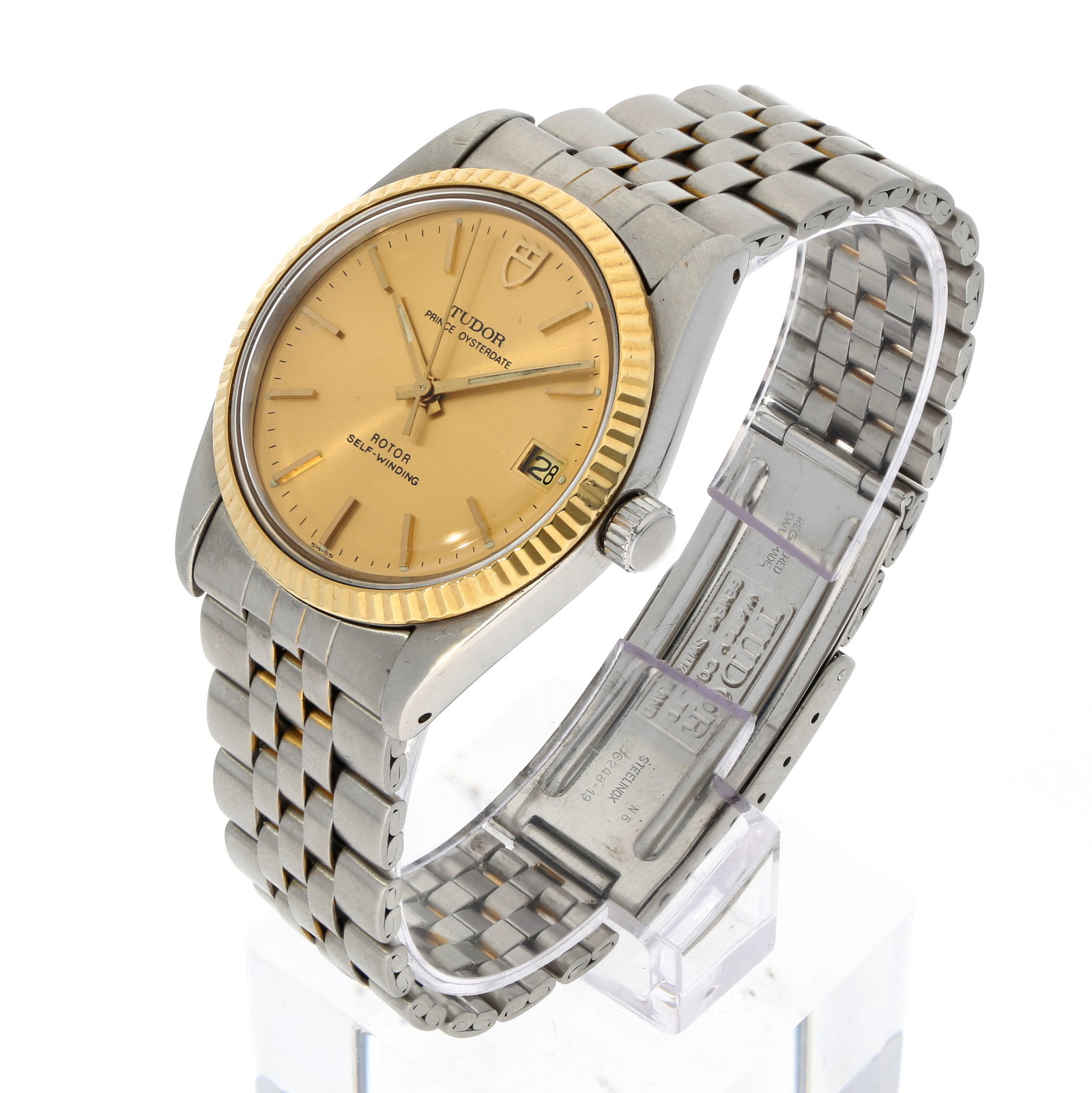 Tudor: TUDOR PRINCE OYSTERDATE, Edelstahl/18K Gelbgold, Referenz 74033, Herstellungsjahr ca. 1991, Durchmesser 35 mm, Gehäuse Klassisches Oyster-Gehäuse aus Edelstahl mit gerippter