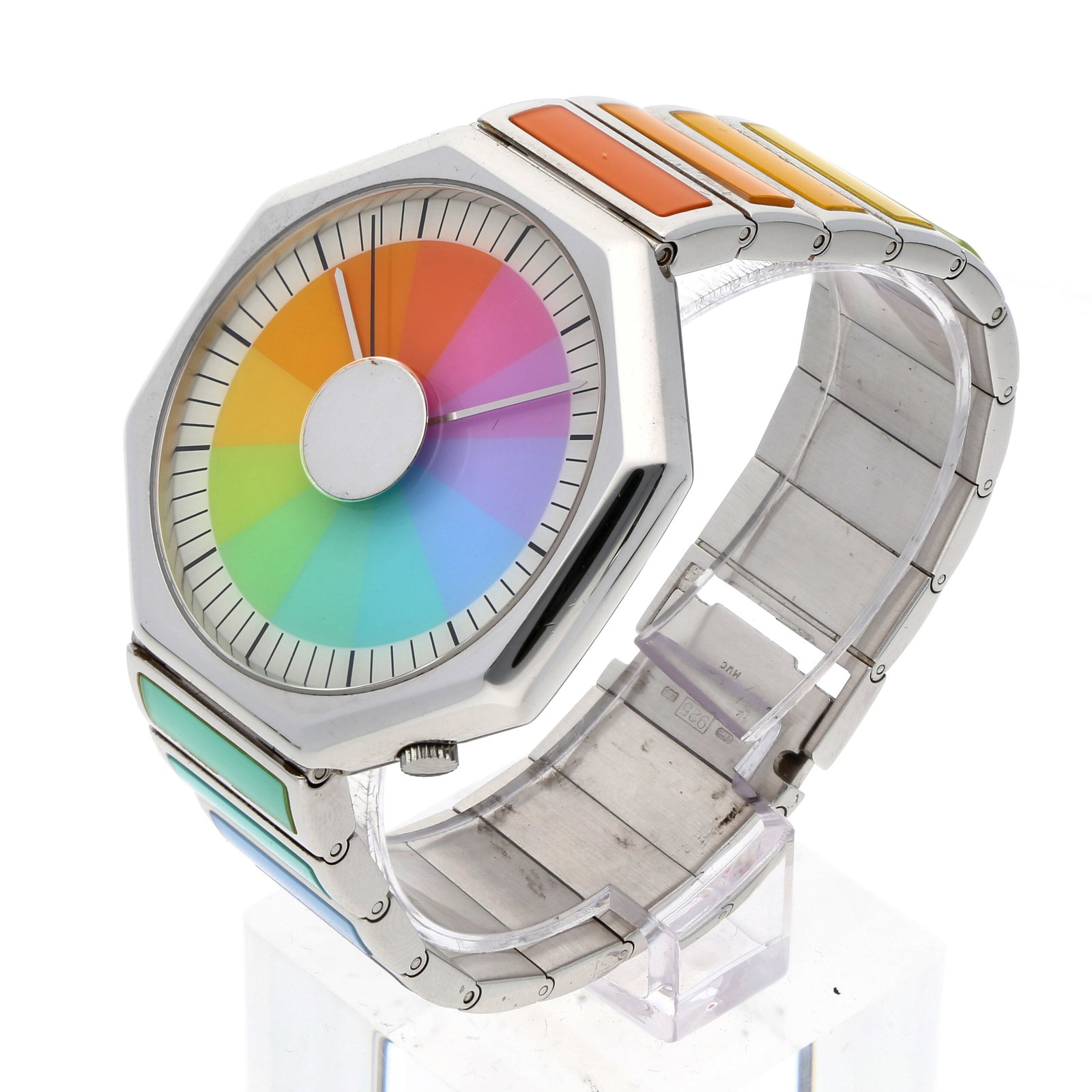 Movado: MOVADO MAX BILL "BILL-TIME", 925 Sterlingsilber, Referenz 90.D8.990, Herstellungsjahr 1993, Durchmesser 44 mm, Gehäuse Achteckiges Gehäuse aus Sterlingsilber mit klaren Flächen;