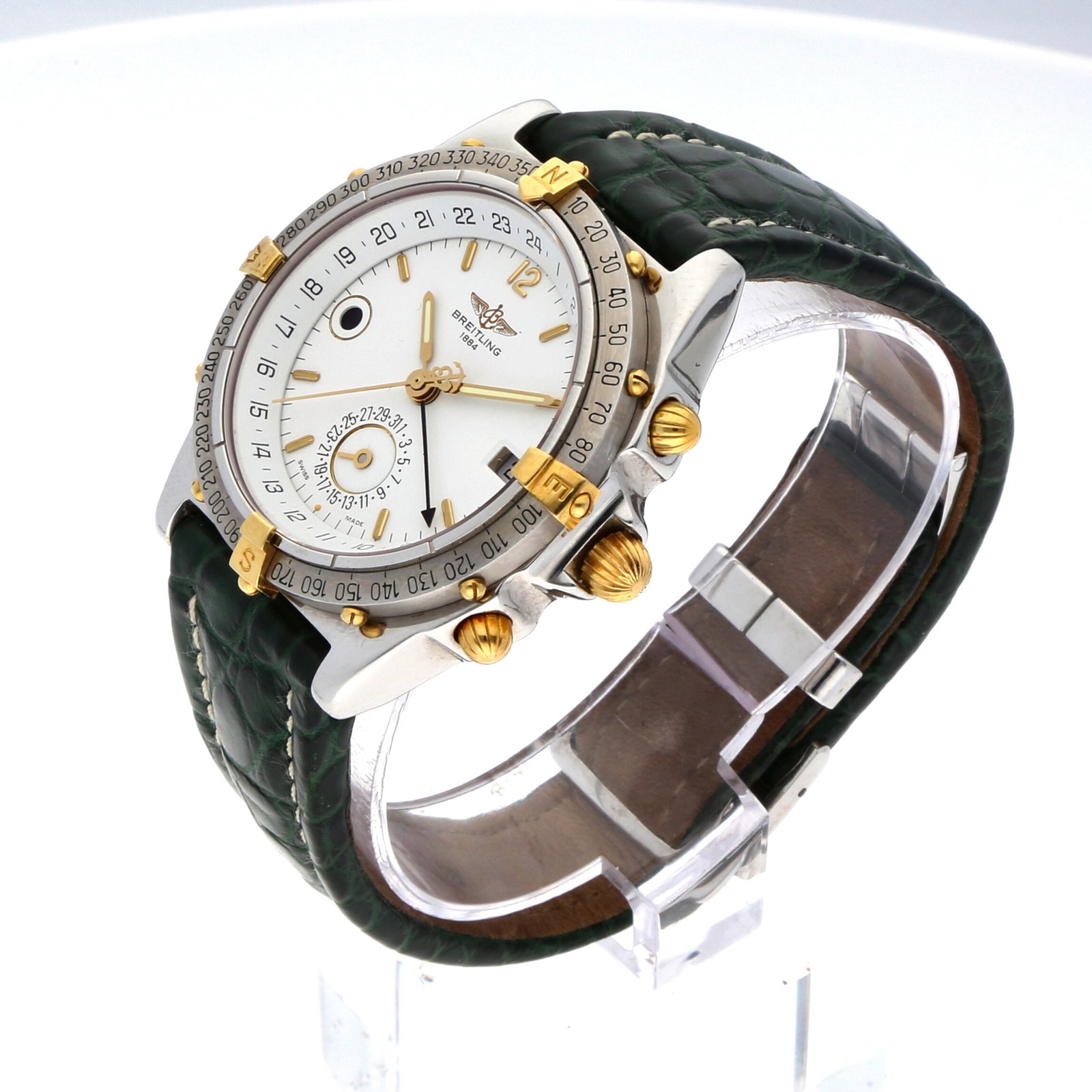Breitling: BREITLING DUOGRAPH GMT, Edelstahl, Referenz B1504711-S, Herstellungsjahr ca. 1992, Durchmesser 38 mm, Gehäuse Markantes Bicolor-Gehäuse aus Stahl mit goldenen Reiterlaschen und Schrauben
