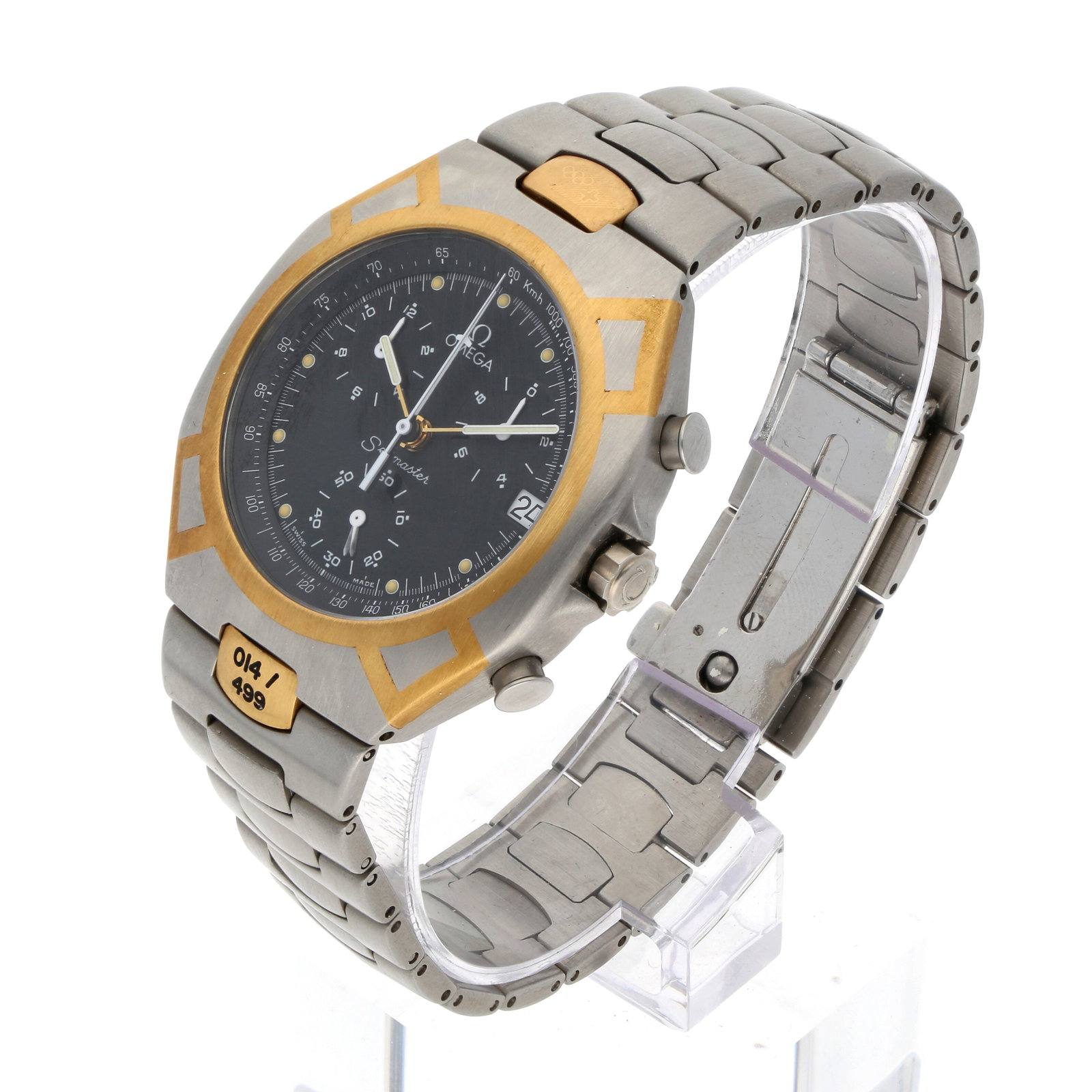 Omega: OMEGA SEAMASTER POLARIS «ALBERTVILLE/BARCELONA», Edelstahl/18K Gelbgold, Referenz DB 386.1031, Herstellungsjahr 1992, Durchmesser 41 mm, Gehäuse Achteckiges Polaris-Gehäuse in Stah