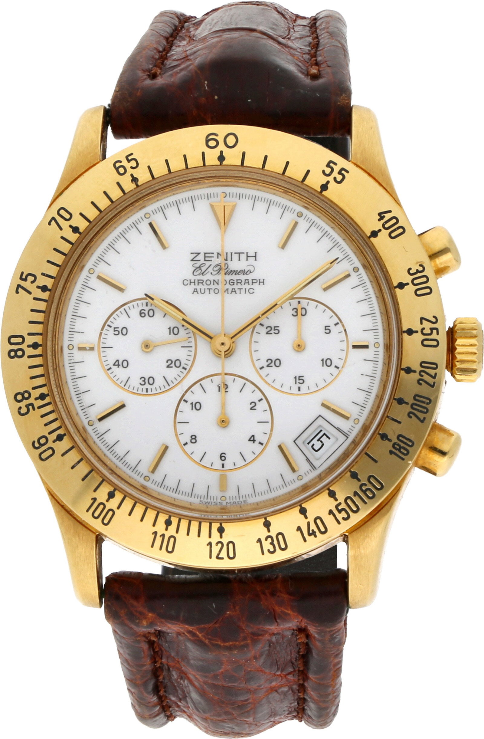 Zenith: ZENITH EL PRIMERO CHRONOMASTER, 18K Gelbgold, Referenz 06-0050-400, Herstellungsjahr ca. 1991, Durchmesser 40 mm, Gehäuse Rundes Gehäuse aus 18K Gelbgold mit polierten Flanken und breiter,