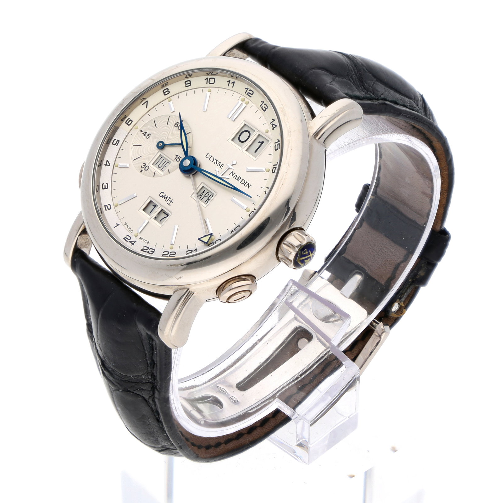 Ulysse Nardin: ULYSSE NARDIN GMT± PERPETUAL (LUDWIG), 18K Weissgold, Referenz 320-22, Herstellungsjahr 1999, Durchmesser 38 mm, Gehäuse Rundes Gehäuse aus 18K Weissgold mit polierter, gewölbter
