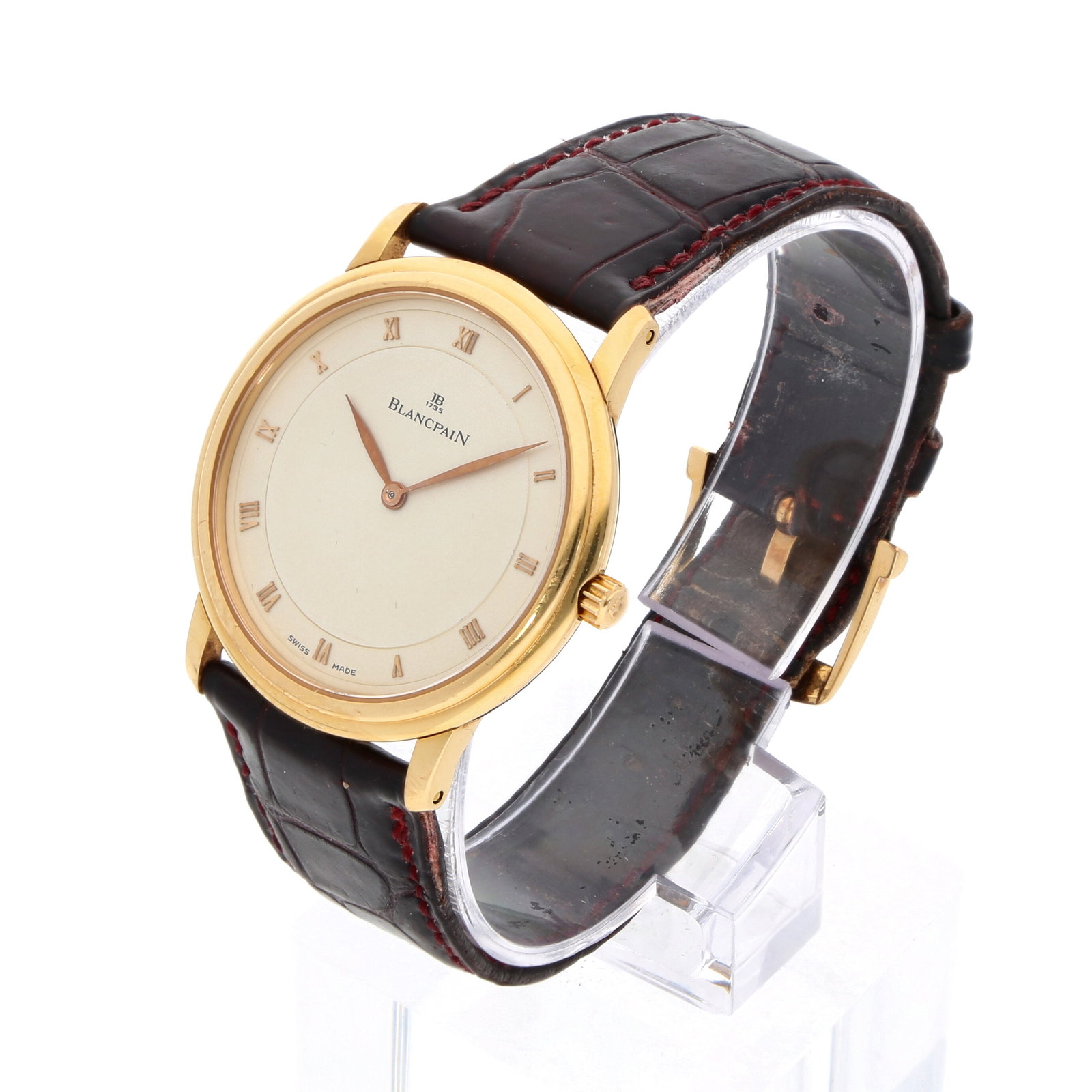Blancpain: BLANCPAIN VILLERET, 18K Gelbgold, Herstellungsjahr ca. 2000er Jahre, Durchmesser 33 mm, Gehäuse Ultraflaches Rundgehäuse aus 18K Gelbgold mit polierter Lünette; cremefarbenes