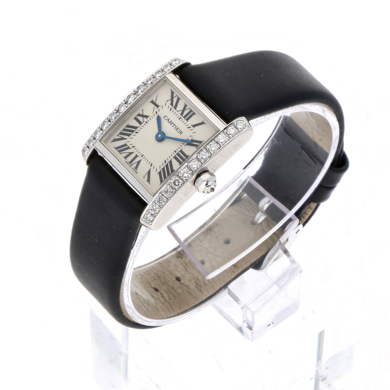Cartier: CARTIER TANK FRANÇAISE PETIT MODÈLE, 18K Weissgold, Referenz 2403, Herstellungsjahr ca. 2003, Durchmesser 25 mm x 20 mm, Gehäuse Rechteckiges Tank-Gehäuse aus 18K Weissgold mit
