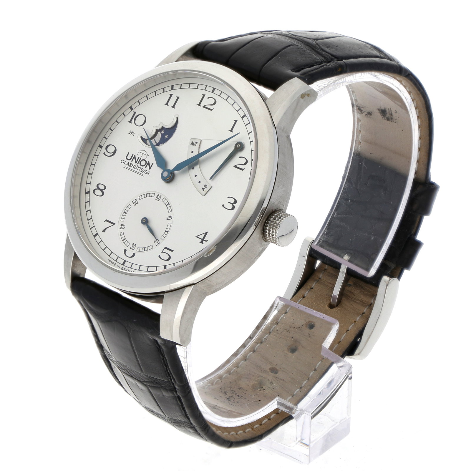 Glashütte: UNION GLASHÜTTE JULIUS BERGTER EDITION GANGRESERVE, Edelstahl, Referenz 30-03-01-02-10, Herstellungsjahr ca. 2003, Durchmesser 39 mm, Gehäuse Klassisch rundes Edelstahlgehäuse mit