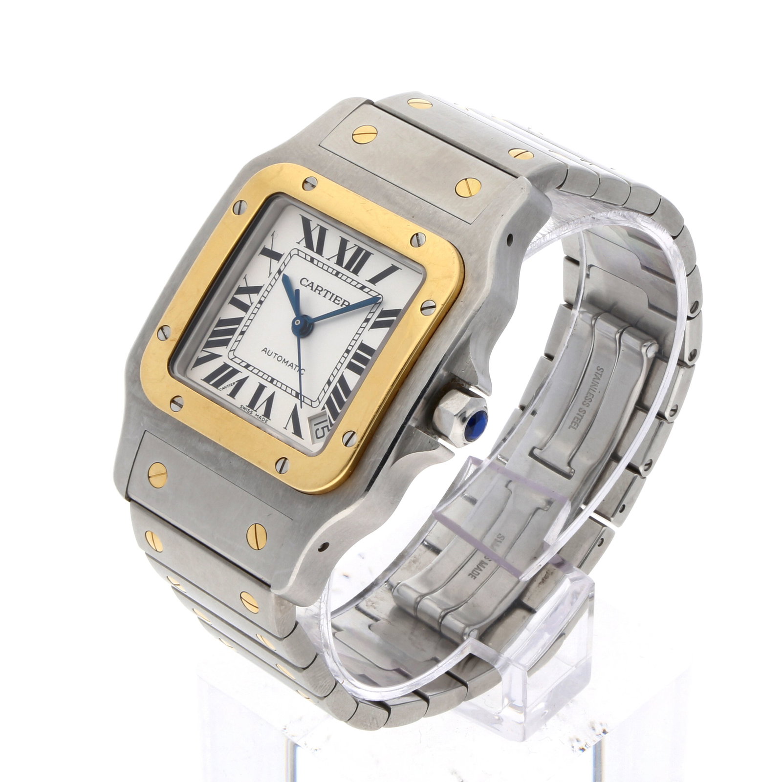 Cartier: CARTIER SANTOS GALBÉE XL, Edelstahl/18K Gelbgold, Referenz 2823, Herstellungsjahr ca. 2005 – 2015, Durchmesser 32 mm × 45 mm, Gehäuse Weich geformtes Bicolor-Gehäuse mit char