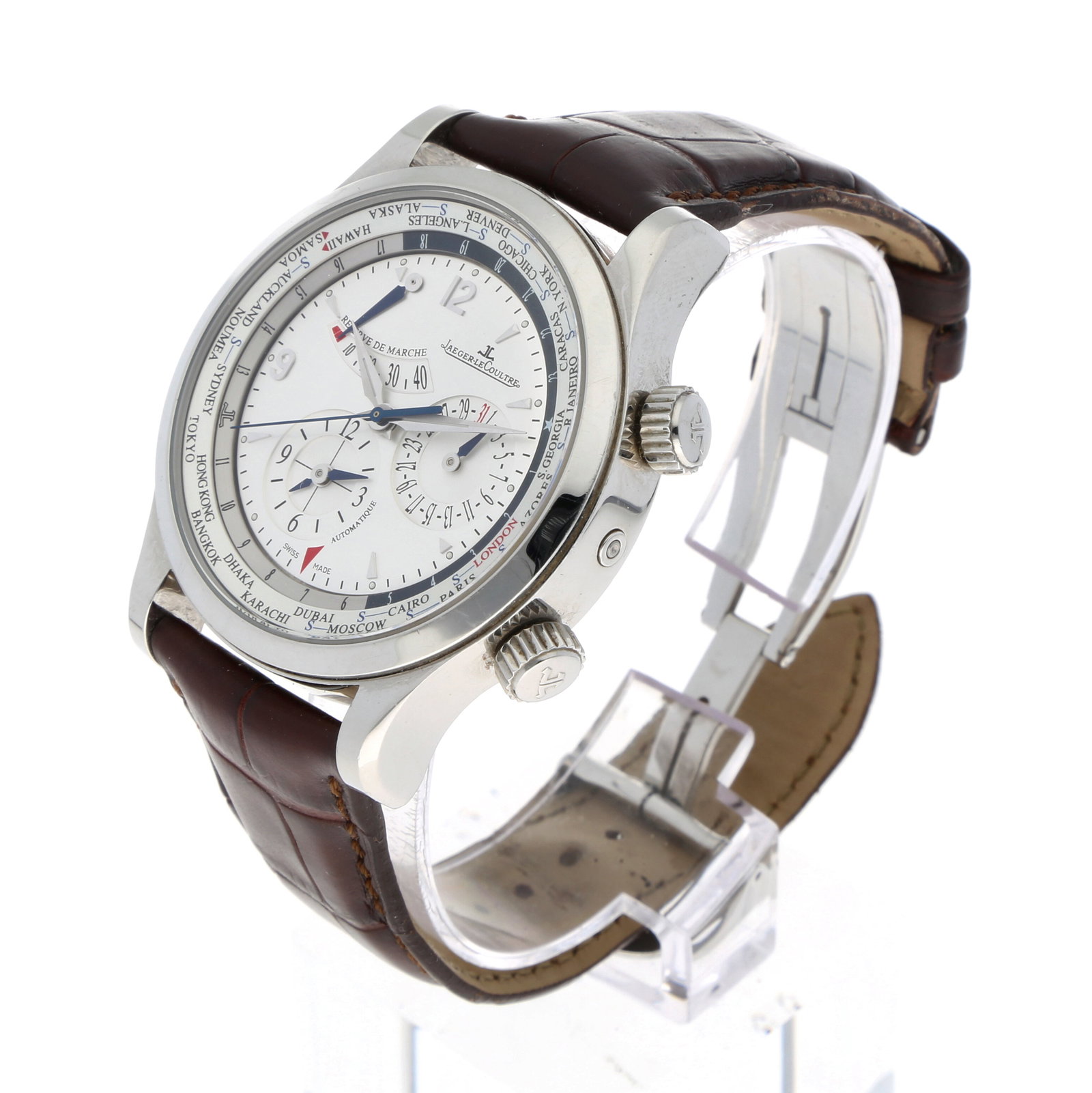Jaeger LeCoultre: JAEGER-LECOULTRE MASTER WORLD GEOGRAPHIC, Edelstahl, Referenz 152.84.20, Herstellungsjahr ca. 2009, Durchmesser 41 mm, Gehäuse Edelstahlgehäuse mit fein satinierten und polierten