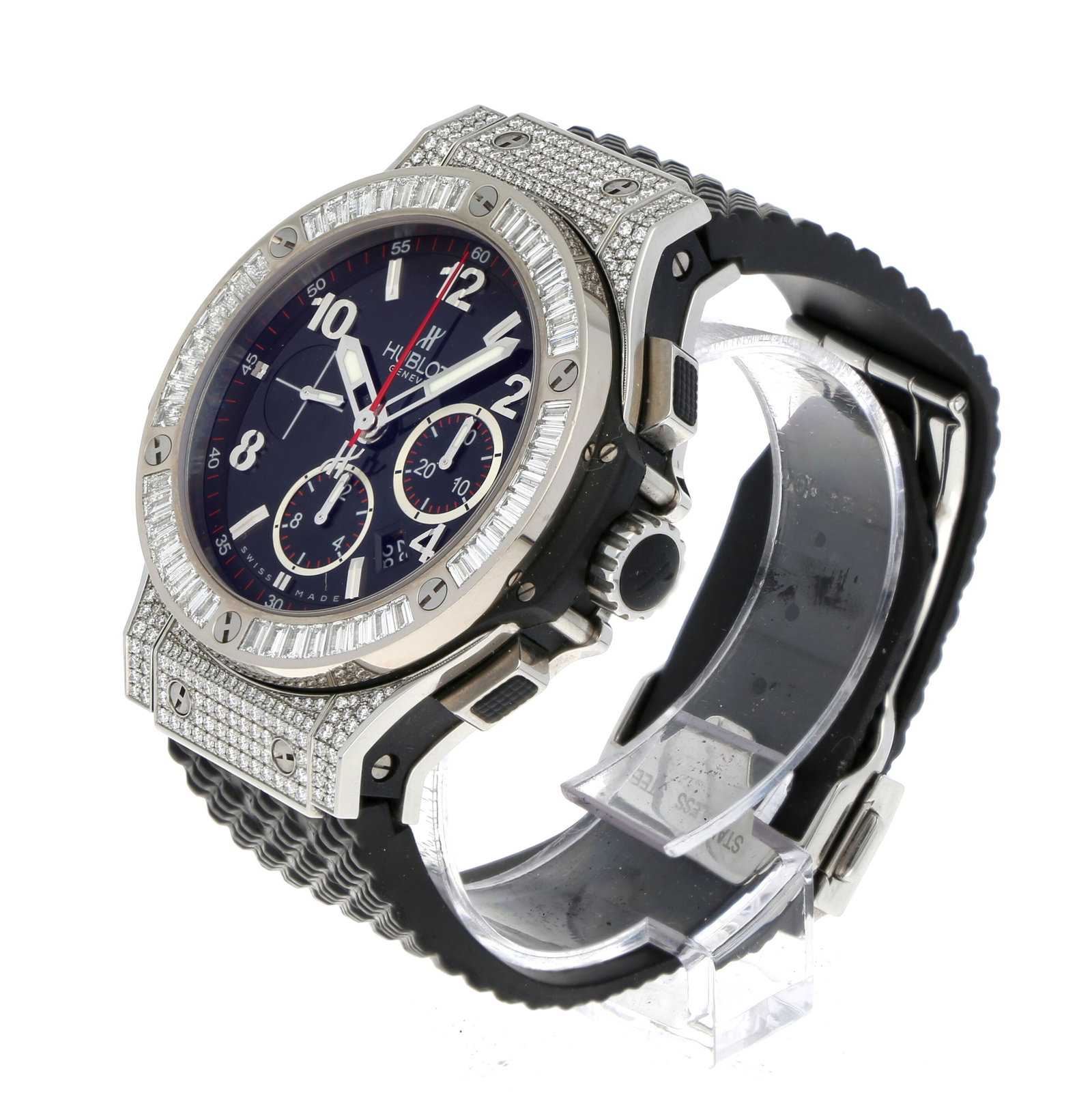 Hublot: HUBLOT BIG BANG PAVÉ, Edelstahl, Referenz 301.SW.130.RX.094, Herstellungsjahr ca. 2010, Durchmesser 44 mm, Gehäuse Markantes Big-Bang-Gehäuse aus Edelstahl mit Lünette und