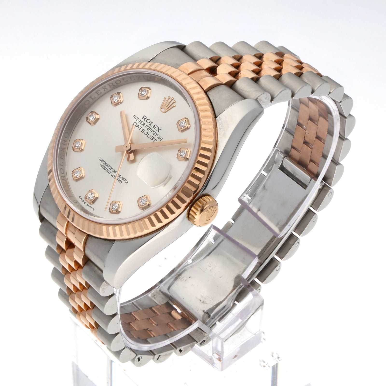 Rolex: ROLEX DATEJUST 36, Edelstahl/18K Roségold, Referenz 116231, Herstellungsjahr 2010, Durchmesser 36 mm, Gehäuse Oyster-Gehäuse aus Edelstahl mit kannelierter Lünette in 18K