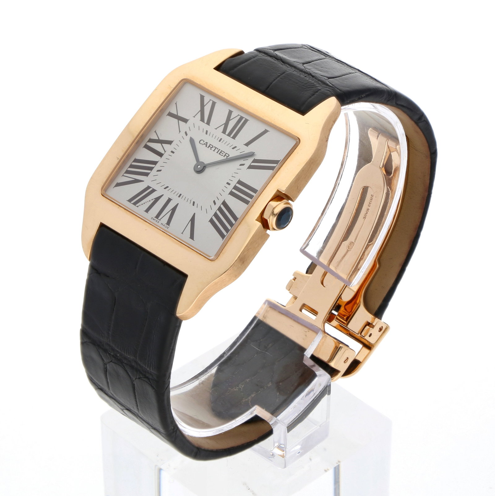 Cartier: CARTIER SANTOS-DUMONT, 18K Roségold, Referenz 2650, Herstellungsjahr ca. 2010 – 2018, Durchmesser 44 mm × 35 mm, Gehäuse Flaches Roségoldgehäuse mit weich gerundeten Fla