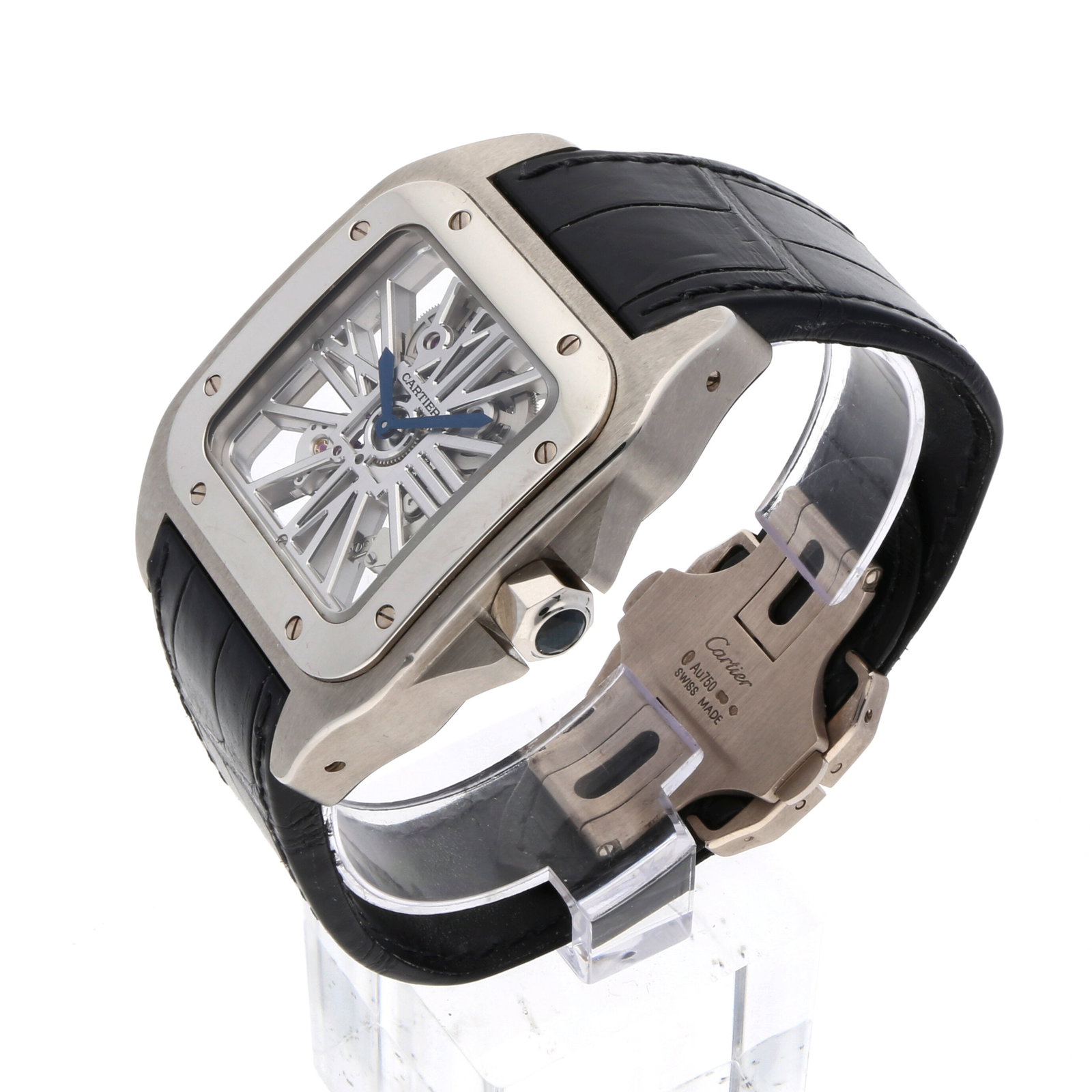 Cartier: CARTIER SANTOS 100 SKELETON XL PALLADIUM, Palladium 950/18K Weissgold, Referenz W2020018, Herstellungsjahr ca. 2012, Durchmesser 46 mm × 55 mm, Gehäuse Markantes quadratisches Gehäuse