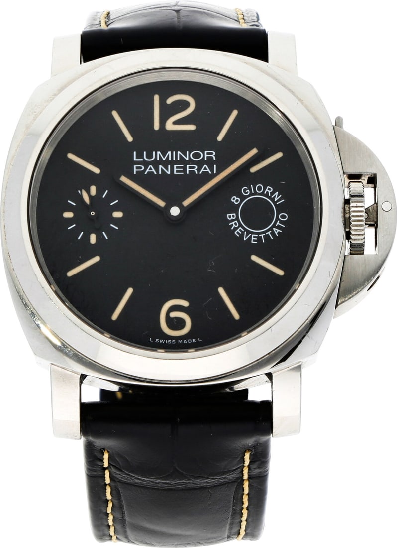 Panerai: PANERAI LUMINOR MARINA 8 DAYS ACCIAIO, Edelstahl, Referenz PAM00590, Herstellungsjahr 2015, Durchmesser 44 mm, Gehäuse Markantes Luminor-Kissengehäuse mit Kronenschutzbrücke und verschr