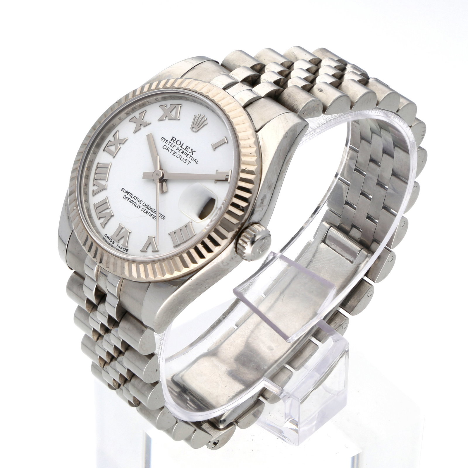 Rolex: ROLEX OYSTER PERPETUAL DATEJUST 31, Edelstahl/18K Weissgold, Referenz 178274, Herstellungsjahr ca. 2012, Durchmesser 31 mm, Gehäuse Oyster-Gehäuse aus Edelstahl mit verschraubtem Boden und