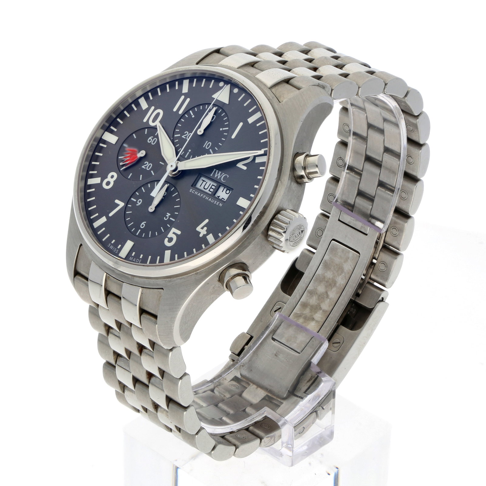 IWC: IWC PILOT’S WATCH CHRONOGRAPH «SPITFIRE», Edelstahl, Referenz IW377719, Herstellungsjahr ca. 2018, Durchmesser 43 mm, Gehäuse Edelstahl-Pilotengehäuse mit massivem