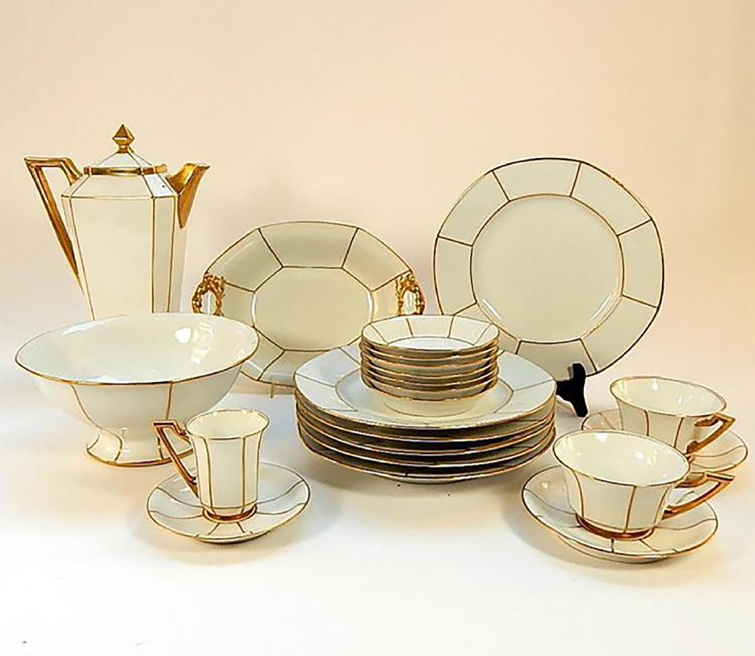 Antique Jean Pouyat White Limoges China Set: A gorgeous antique French Jean Pouyat Limoges China Set | 19th Century | Pattern POY254 with gold tone trim | This set includes dinner plates, soup bowls, teacups, coffee cups, saucers, serving bowl w