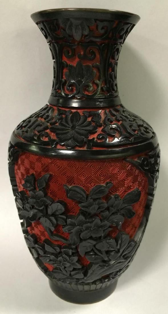 Antique Chinese Hand Carved Bichrome Cinnabar Vase (1 of 6)