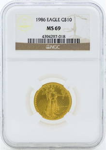 $10 American Gold Eagle Coin NGC MS69: One 1986 $10 American Gold Eagle Coin NGC MS69. NGC Certified.