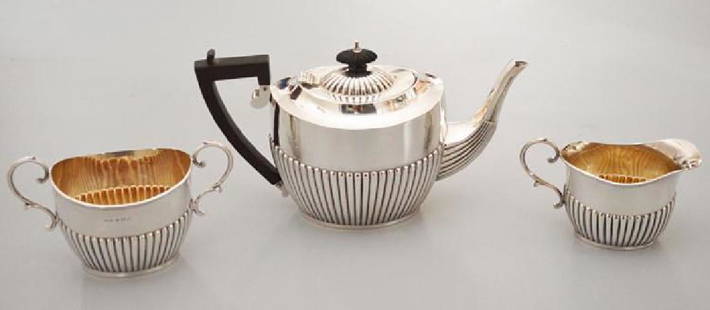 George V Antique English Sterling Silver Tea Set: Rare Museum Quality George V Antique English Sterling Silver Tea Set | Elegant Three Piece English Sterling Silver Tea Set with beautiful gold gilt interiors | Hallmarked: Sterling; Birmingham, Englan