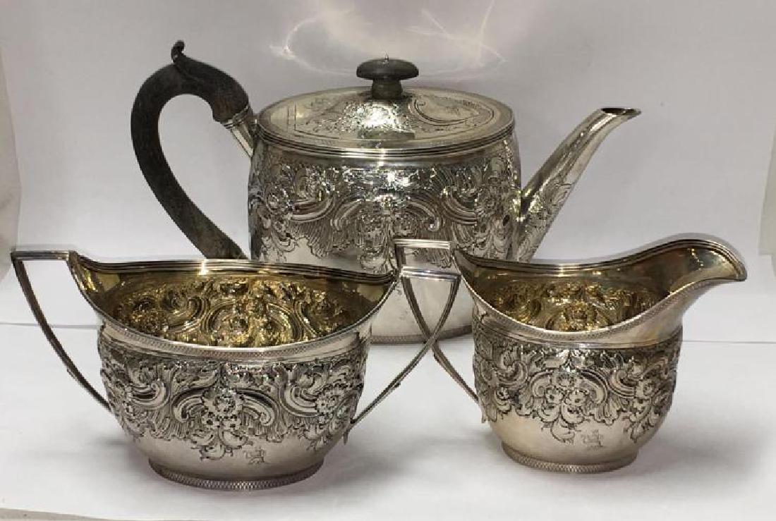 George III English Sterling Silver RepoussŽ Tea Set (3: A Museum Quality George III 18th Century Robert Makepeace English Sterling Silver RepoussŽ Tea Set (3 Pc) 1795 | This is a remarkable Makepeace tea set in excellent condition | Hallmarked Sterling, L