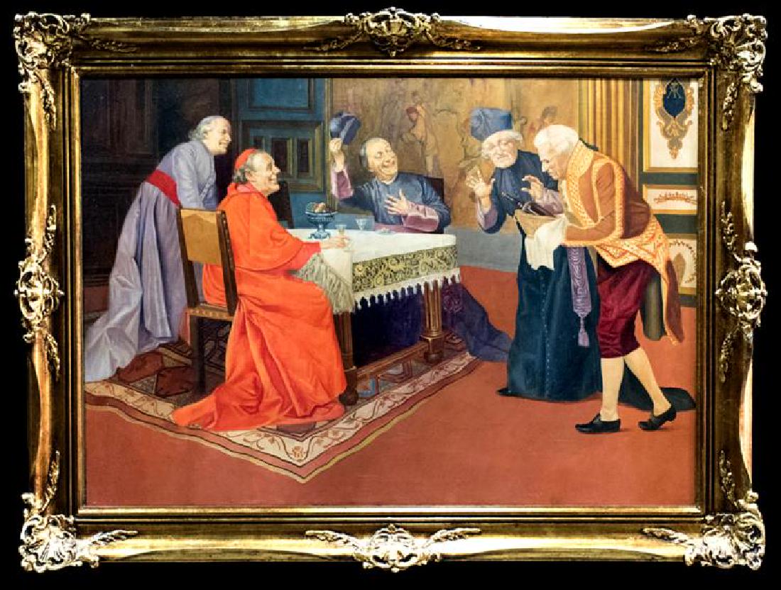 Antique Interiorscape by Alex De Andreis Entitled "The: Large 19th Century oil painting by acclaimed and very well listed artist Alex De Andreis (Belgian, 1880Ð1929) Entitled "The Clergy" | Medium/Support: Oil on canvas. Framed in beautiful gold gilded ge