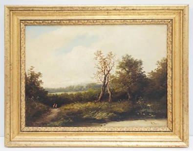 Sidney Richard Percy English Landscape Oil Painting,: 19th Century English Landscape Oil Painting by acclaimed and well listed artist Sidney Richard Percy (British, 1821 - 1886) | Oil on Canvas | Depicts English countryside landscape with 2 figures on a