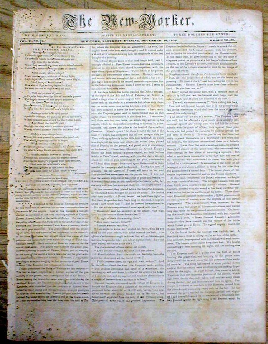 Original 1836 New Yorker Newspaper Containing President (1 of 4)