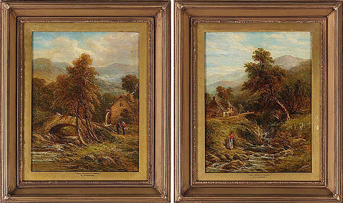 Pair of 19th Century Thomas Henry Landscape Oil: Pair of 19th Century Landscape Oil Paintings by important very well listed British artist Thomas Henry Thomas (British, 1839-1915) | Oil on Canvas | The two landscapes are entitled ''Near Corwen, Nort