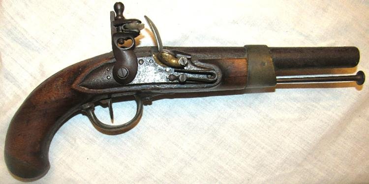 U.S. Model 1836 Flintlock Pistol, A. Waters 1843: Very Nice U.S. Model 1836 .54 Caliber Flintlock Pistol, A. Waters 1843. In standard configuration, the lock stamped with the Eaglehead Icon and “A.Waters Milbury, MS 1843” along with “JH” stam