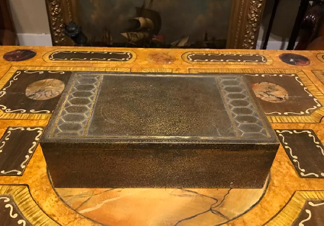 SilverCrest Decorated Bronze Cedar Lined Humidor Cigar: SilverCrest Decorated Bronze Cedar Lined Humidor Cigar Box | This vintage SilverCrest cigar box is constructed of richly-patinated heavy bronze with a geometric bronze overlay design on its lid | The